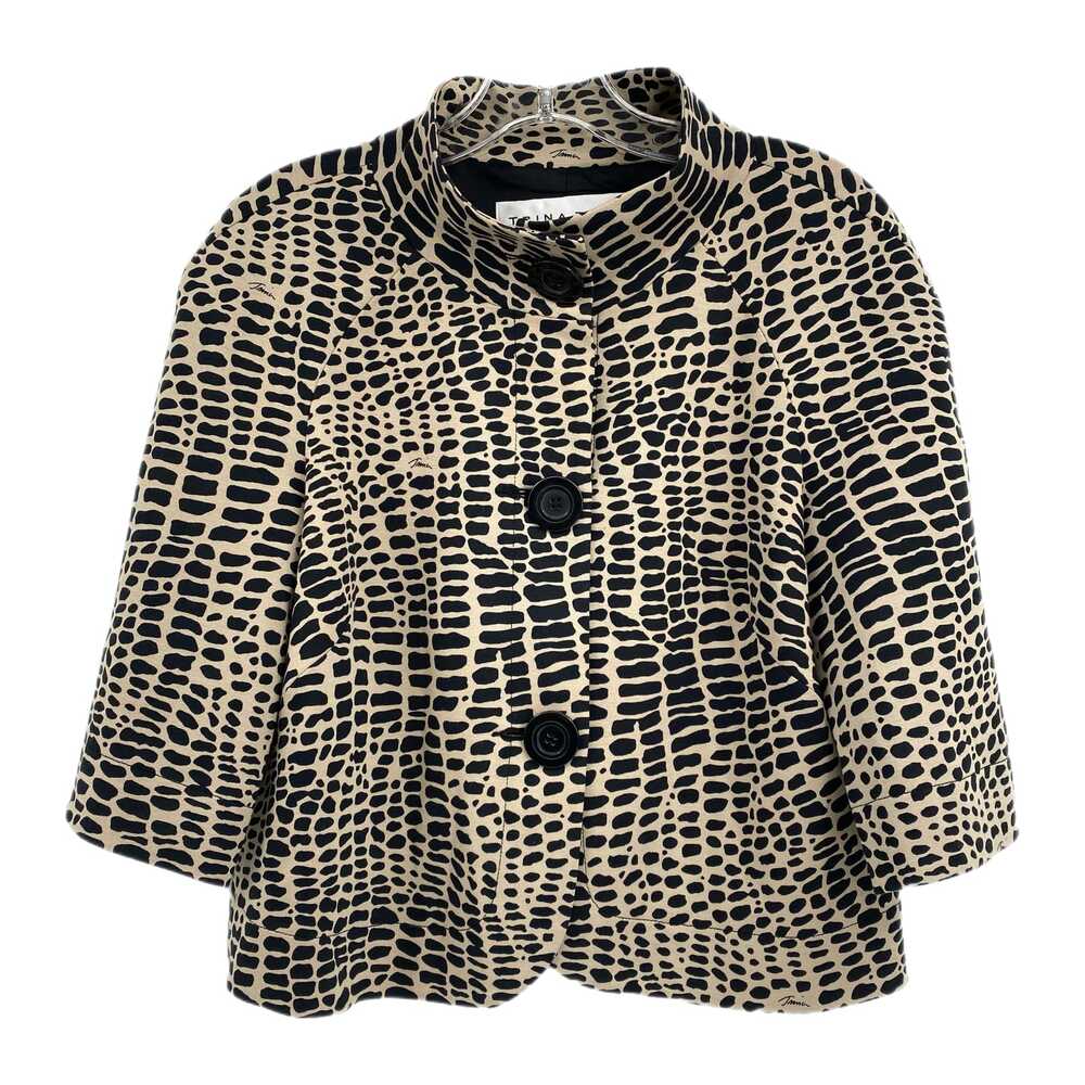 Trina Turk Beige Black Spotted Cropped 3/4 Sleeve Pea Coat | Womens 6